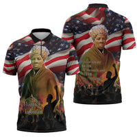 Harriet Tubman Zipper Polo Shirt American Flag Background Underground Railroad Quote Powerful Civil Rights - Wonder Print Shop