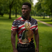 Harriet Tubman Zipper Polo Shirt American Flag Background Underground Railroad Quote Powerful Civil Rights - Wonder Print Shop