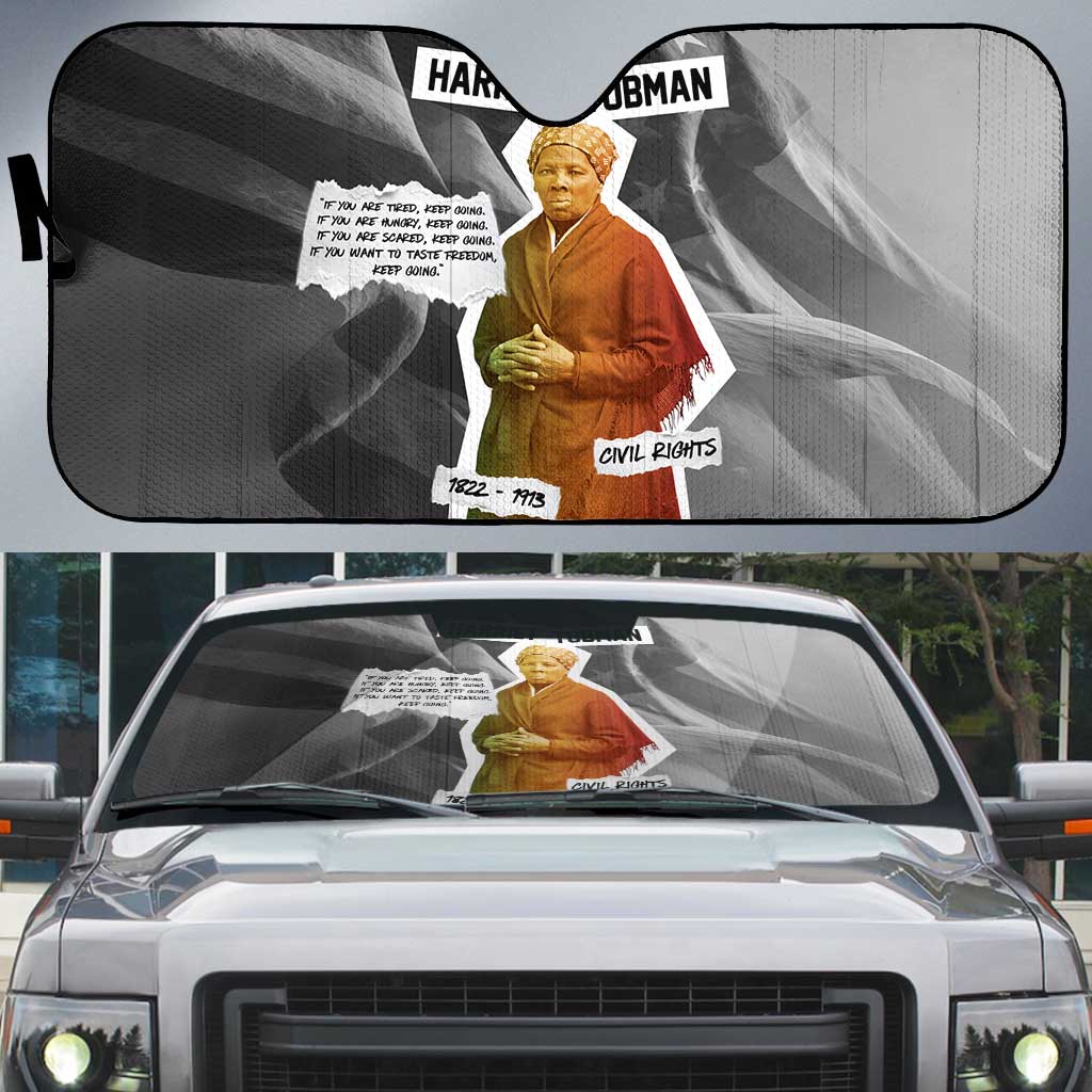 Harriet Tubman Auto Sun Shade American Flag Background Civil Rights Quote Keep Going Tribute Design - Wonder Print Shop