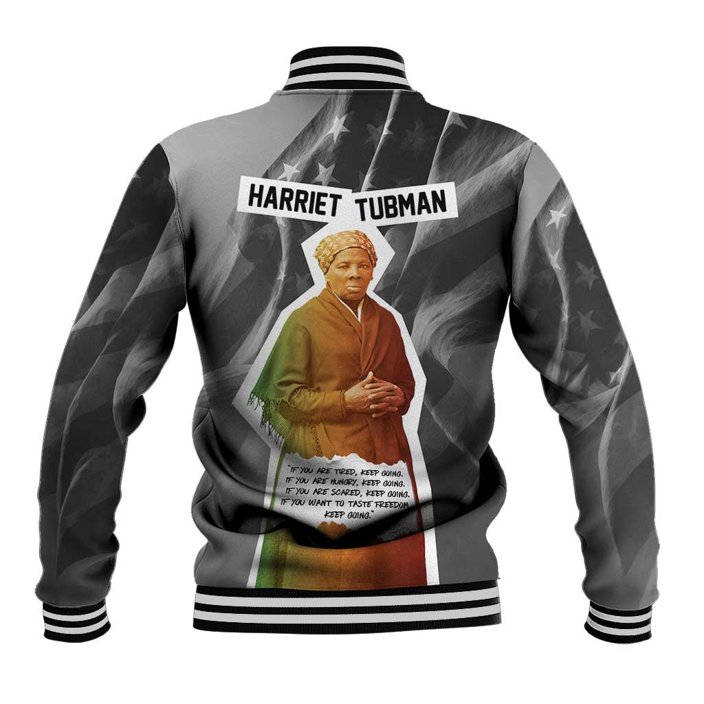 Harriet Tubman Baseball Jacket American Flag Background Civil Rights Quote Keep Going Tribute Design - Wonder Print Shop