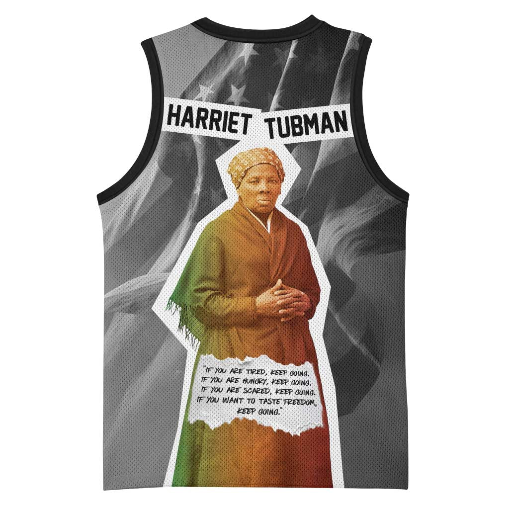 Harriet Tubman Basketball Jersey American Flag Background Civil Rights Quote Keep Going Tribute Design - Wonder Print Shop