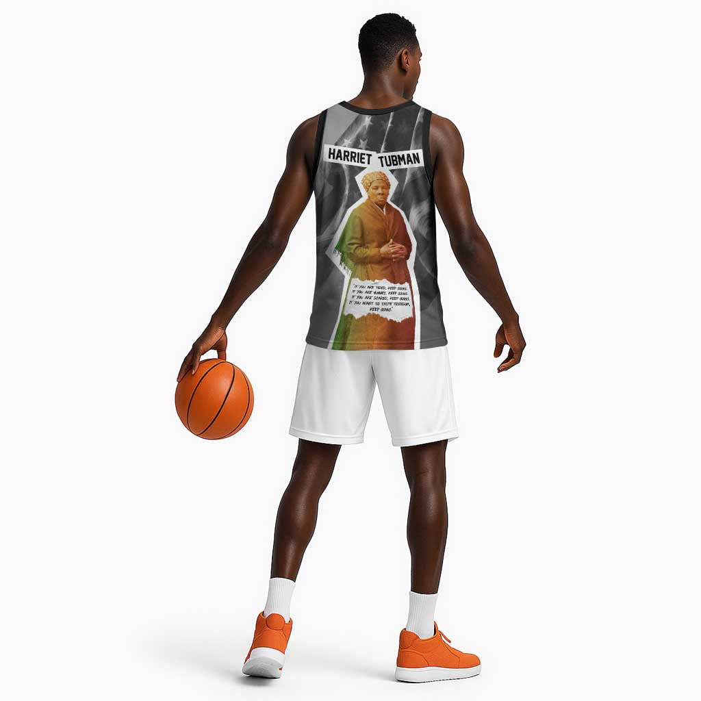 Harriet Tubman Basketball Jersey American Flag Background Civil Rights Quote Keep Going Tribute Design - Wonder Print Shop