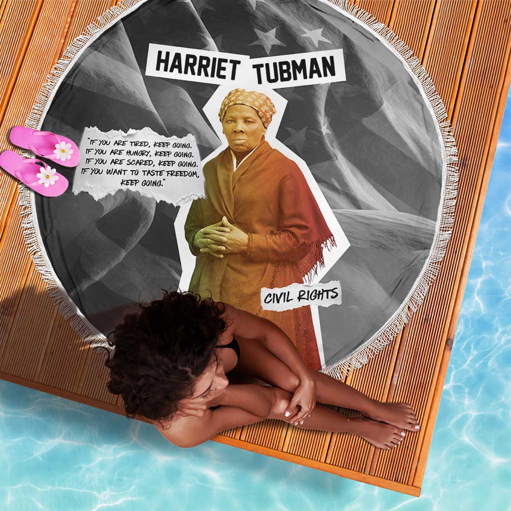 Harriet Tubman Beach Blanket American Flag Background Civil Rights Quote Keep Going Tribute Design - Wonder Print Shop