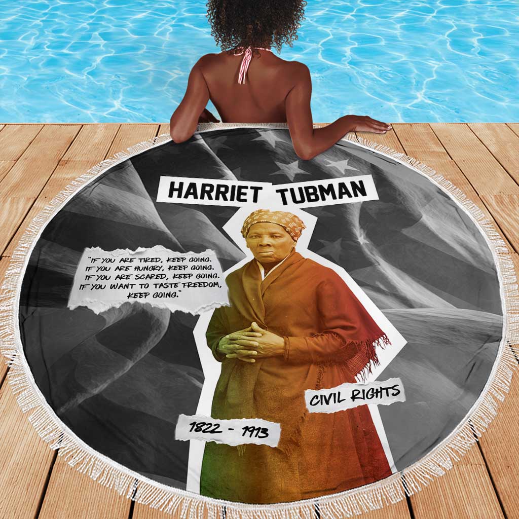Harriet Tubman Beach Blanket American Flag Background Civil Rights Quote Keep Going Tribute Design - Wonder Print Shop
