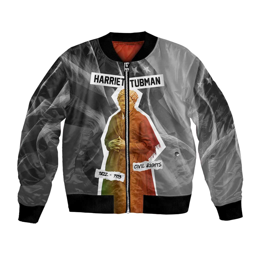 Harriet Tubman Bomber Jacket American Flag Background Civil Rights Quote Keep Going Tribute Design - Wonder Print Shop