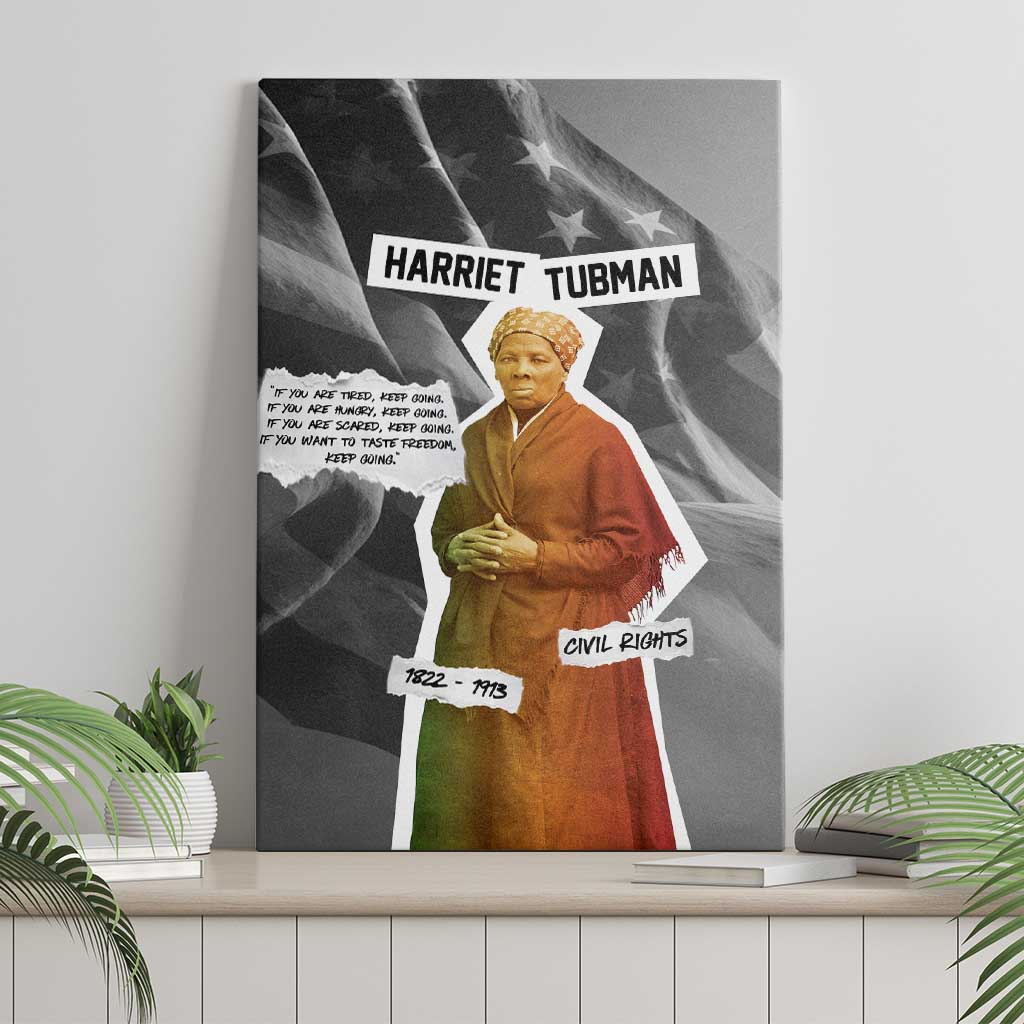 Harriet Tubman Canvas Wall Art American Flag Background Civil Rights Quote Keep Going Tribute Design - Wonder Print Shop