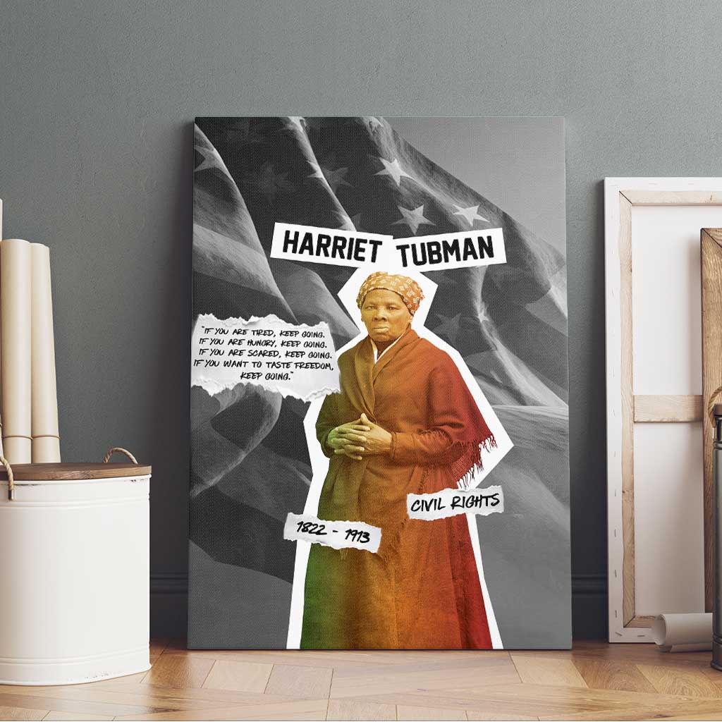 Harriet Tubman Canvas Wall Art American Flag Background Civil Rights Quote Keep Going Tribute Design - Wonder Print Shop