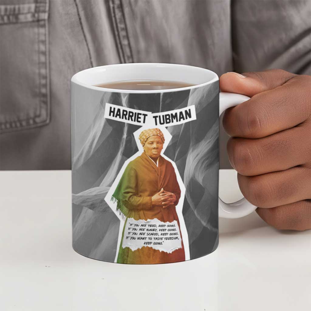 Harriet Tubman Ceramic Mug American Flag Background Civil Rights Quote Keep Going Tribute Design - Wonder Print Shop