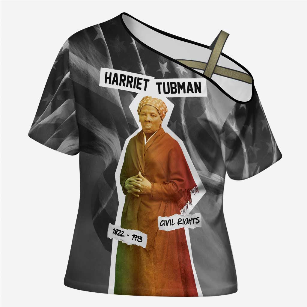 Harriet Tubman Cross Shoulder Shirt American Flag Background Civil Rights Quote Keep Going Tribute Design - Wonder Print Shop