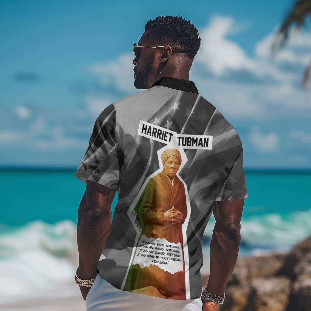 Harriet Tubman Hawaiian Shirt American Flag Background Civil Rights Quote Keep Going Tribute Design TS04