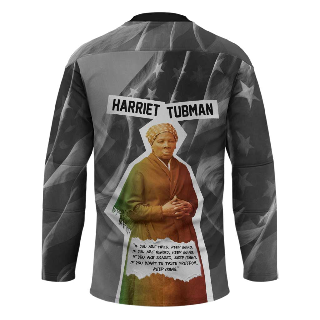 Harriet Tubman Hockey Jersey American Flag Background Civil Rights Quote Keep Going Tribute Design - Wonder Print Shop