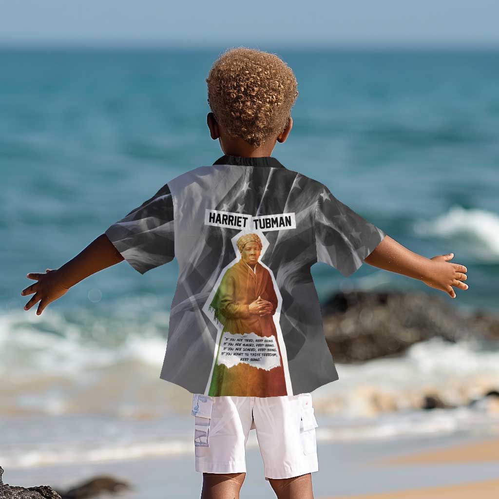 Harriet Tubman Kid Hawaiian Shirt American Flag Background Civil Rights Quote Keep Going Tribute Design TS04