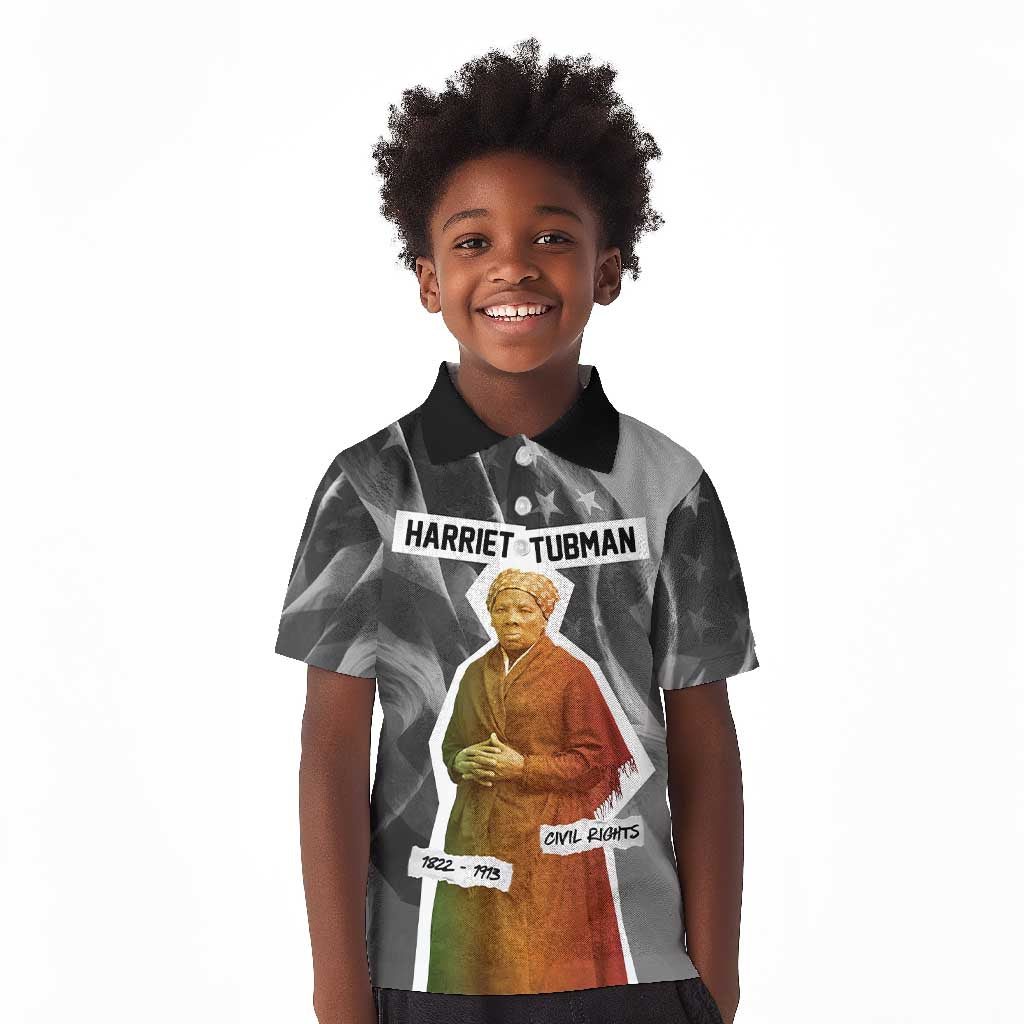 Harriet Tubman Kid Polo Shirt American Flag Background Civil Rights Quote Keep Going Tribute Design TS04