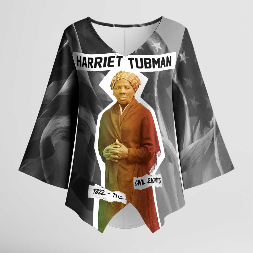 Harriet Tubman Kimono Sleeve Blouse American Flag Background Civil Rights Quote Keep Going Tribute Design - Wonder Print Shop