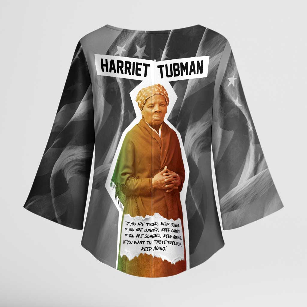 Harriet Tubman Kimono Sleeve Blouse American Flag Background Civil Rights Quote Keep Going Tribute Design - Wonder Print Shop