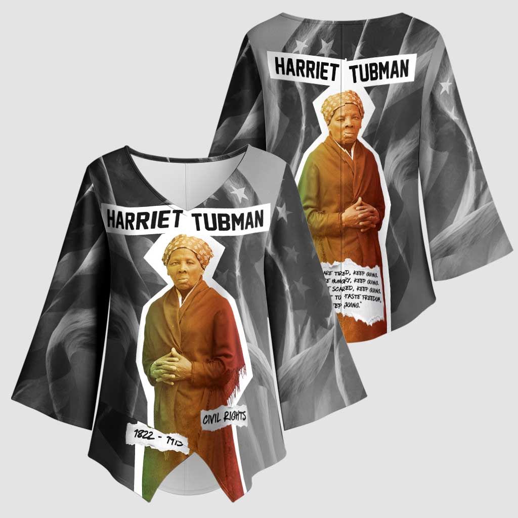 Harriet Tubman Kimono Sleeve Blouse American Flag Background Civil Rights Quote Keep Going Tribute Design - Wonder Print Shop