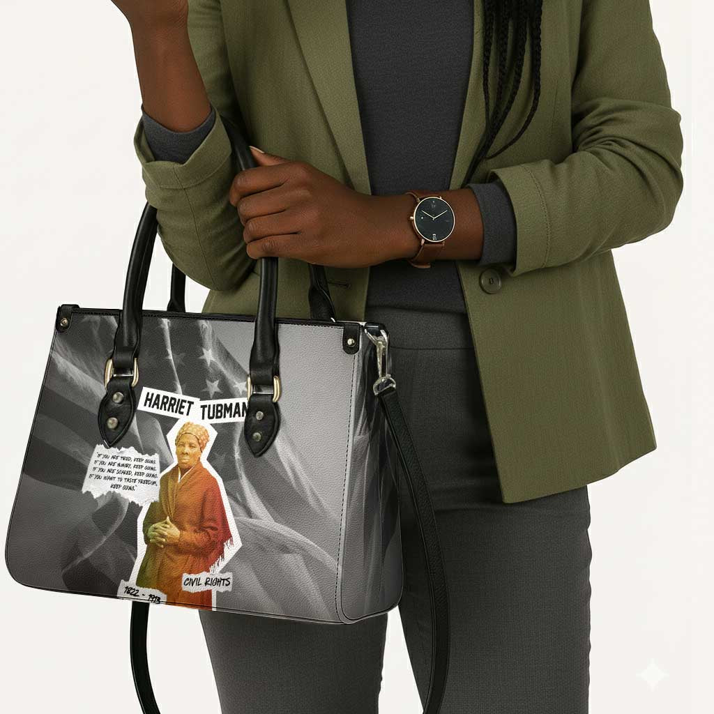 Harriet Tubman Leather Bag American Flag Background Civil Rights Quote Keep Going Tribute Design - Wonder Print Shop