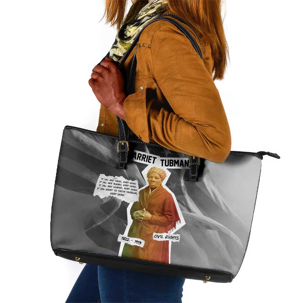 Harriet Tubman Leather Tote Bag American Flag Background Civil Rights Quote Keep Going Tribute Design - Wonder Print Shop