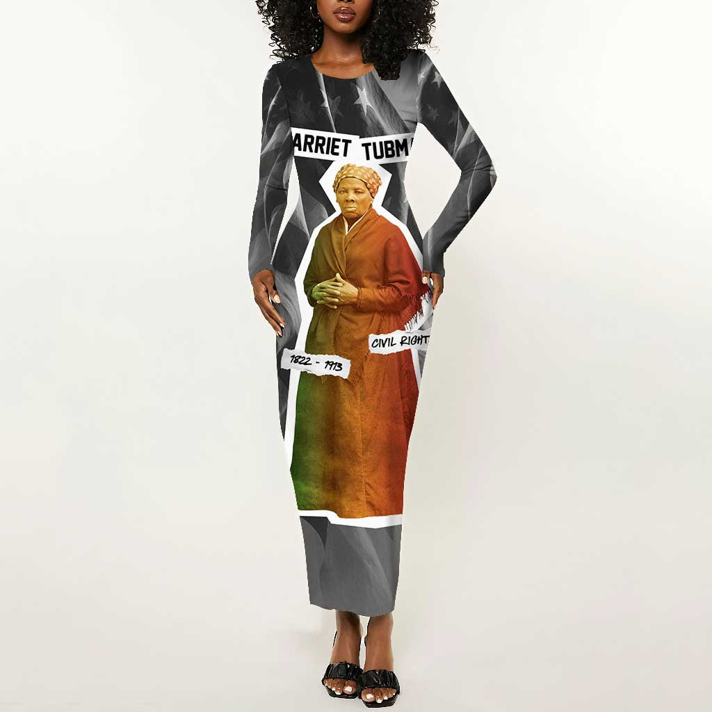 Harriet Tubman Long Sleeve Bodycon Dress American Flag Background Civil Rights Quote Keep Going Tribute Design - Wonder Print Shop