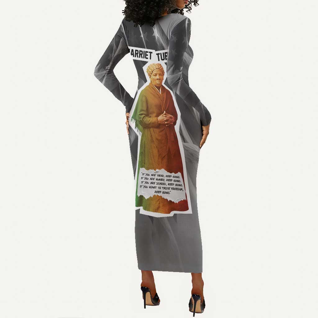 Harriet Tubman Long Sleeve Bodycon Dress American Flag Background Civil Rights Quote Keep Going Tribute Design - Wonder Print Shop