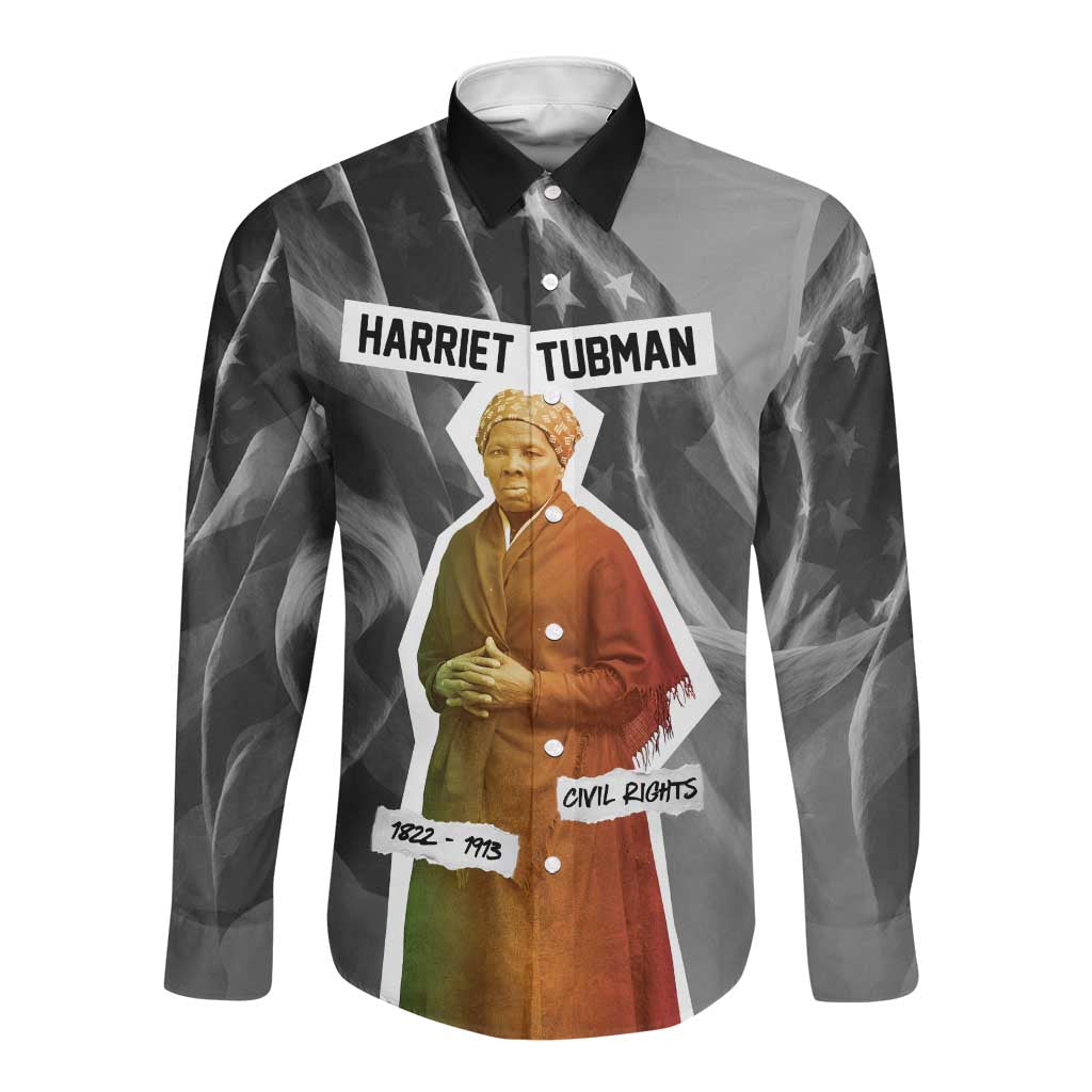 Harriet Tubman Long Sleeve Button Shirt American Flag Background Civil Rights Quote Keep Going Tribute Design - Wonder Print Shop
