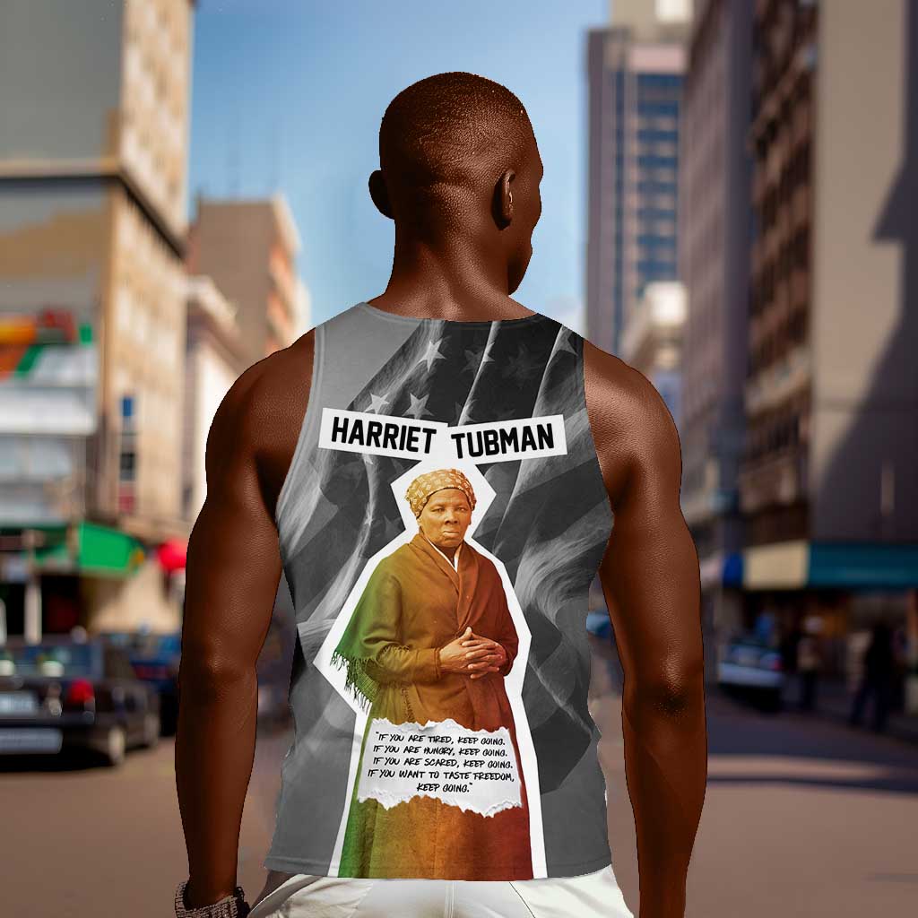 Harriet Tubman Men Tank Top American Flag Background Civil Rights Quote Keep Going Tribute Design - Wonder Print Shop