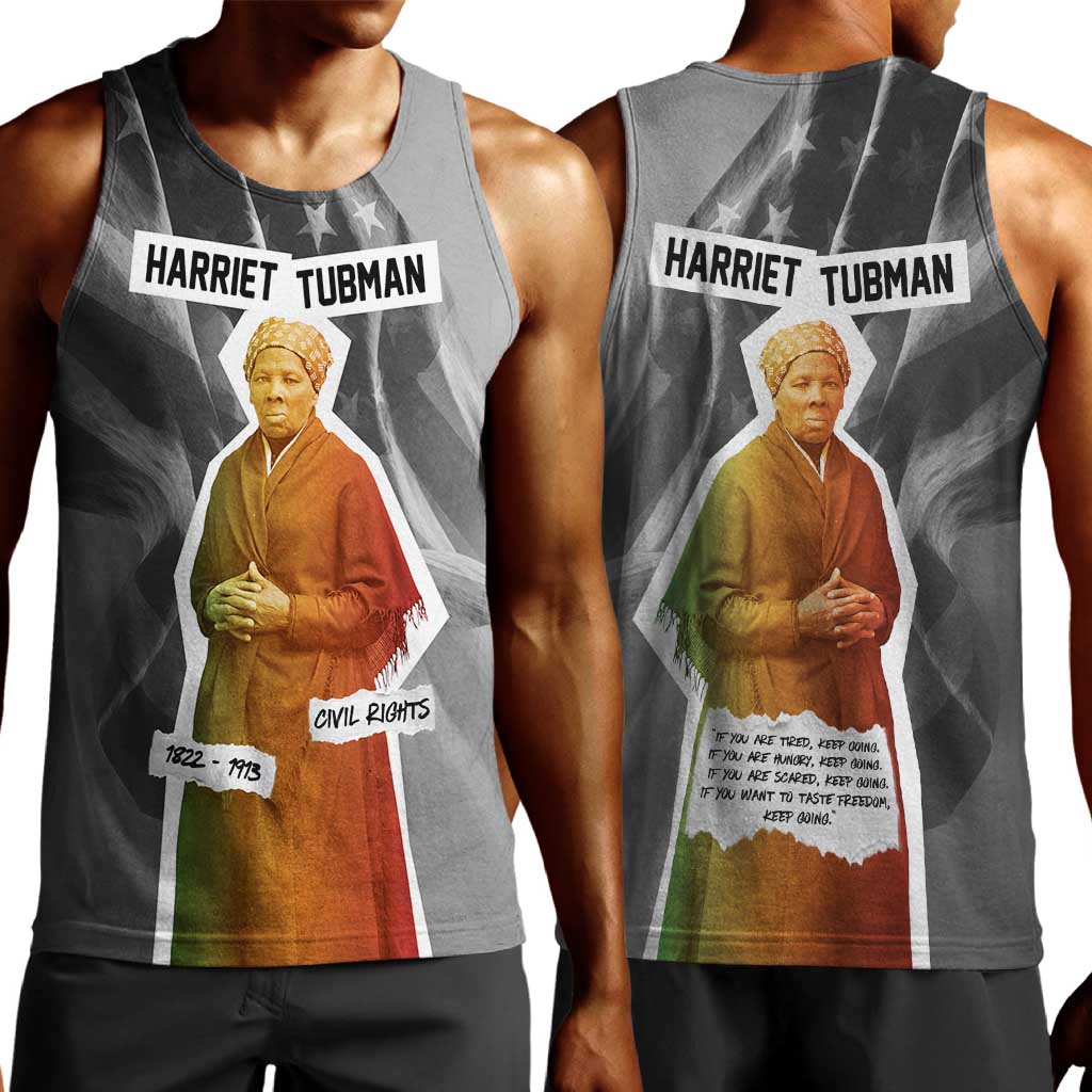 Harriet Tubman Men Tank Top American Flag Background Civil Rights Quote Keep Going Tribute Design - Wonder Print Shop