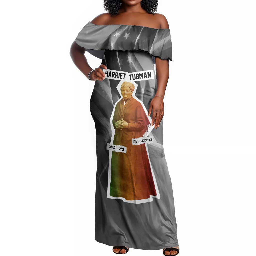 Harriet Tubman Off Shoulder Maxi Dress American Flag Background Civil Rights Quote Keep Going Tribute Design - Wonder Print Shop