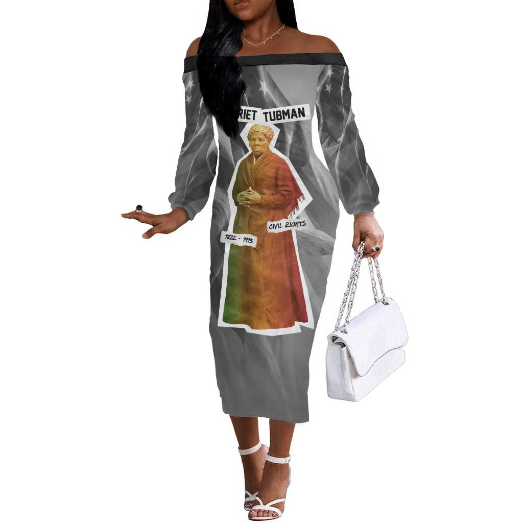 Harriet Tubman Off The Shoulder Long Sleeve Dress American Flag Background Civil Rights Quote Keep Going Tribute Design - Wonder Print Shop