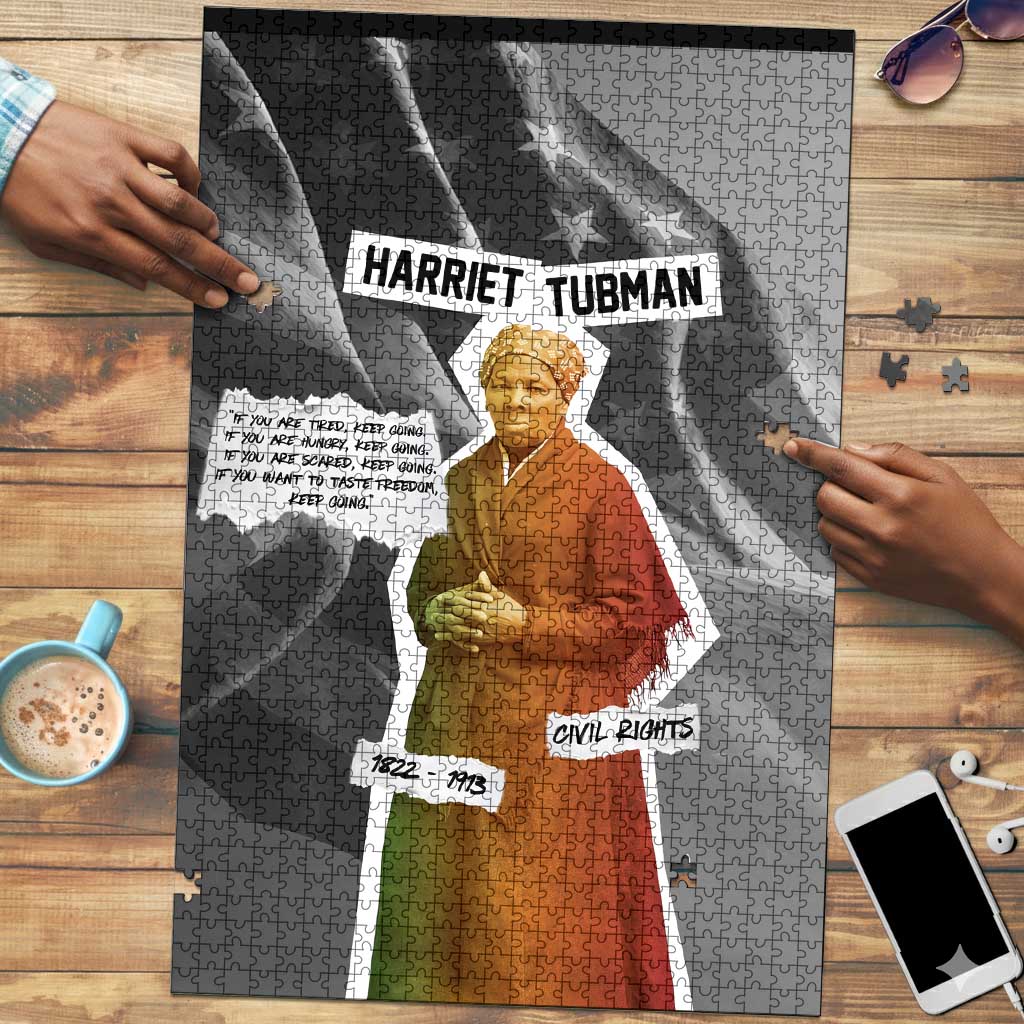 Harriet Tubman Puzzle American Flag Background Civil Rights Quote Keep Going Tribute Design - Wonder Print Shop