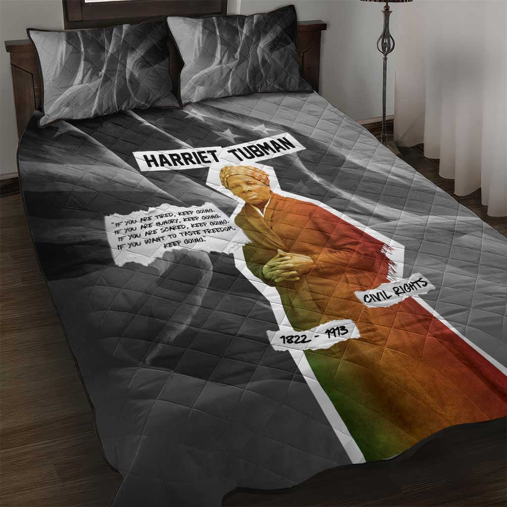 Harriet Tubman Quilt Bed Set American Flag Background Civil Rights Quote Keep Going Tribute Design - Wonder Print Shop