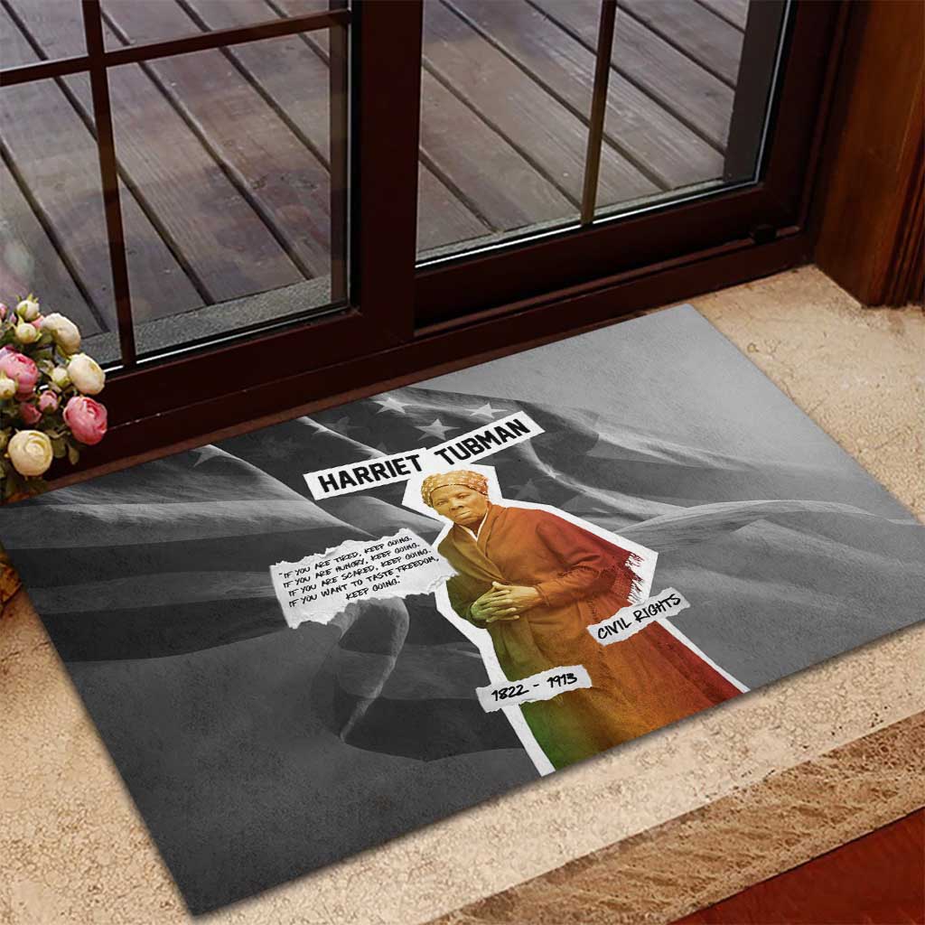 Harriet Tubman Rubber Doormat American Flag Background Civil Rights Quote Keep Going Tribute Design - Wonder Print Shop