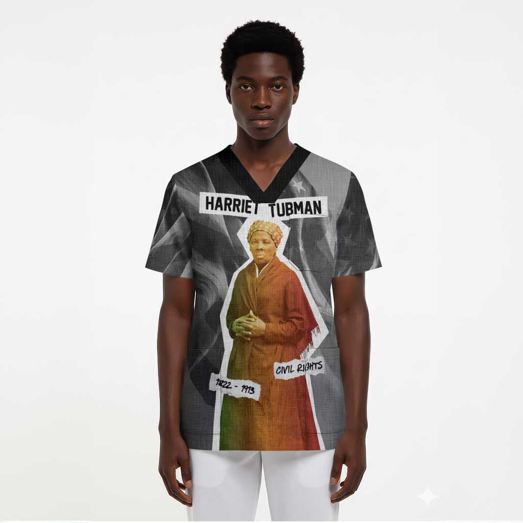 Harriet Tubman Scrub Top American Flag Background Civil Rights Quote Keep Going Tribute Design - Wonder Print Shop