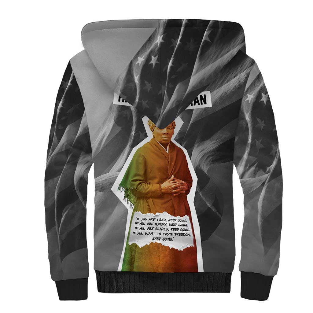 Harriet Tubman Sherpa Hoodie American Flag Background Civil Rights Quote Keep Going Tribute Design - Wonder Print Shop