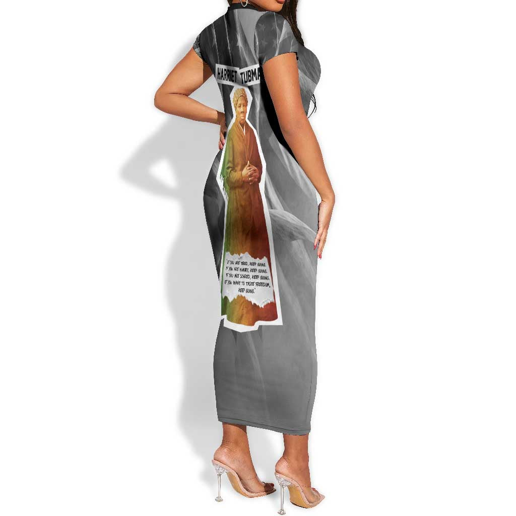Harriet Tubman Short Sleeve Bodycon Dress American Flag Background Civil Rights Quote Keep Going Tribute Design TS04