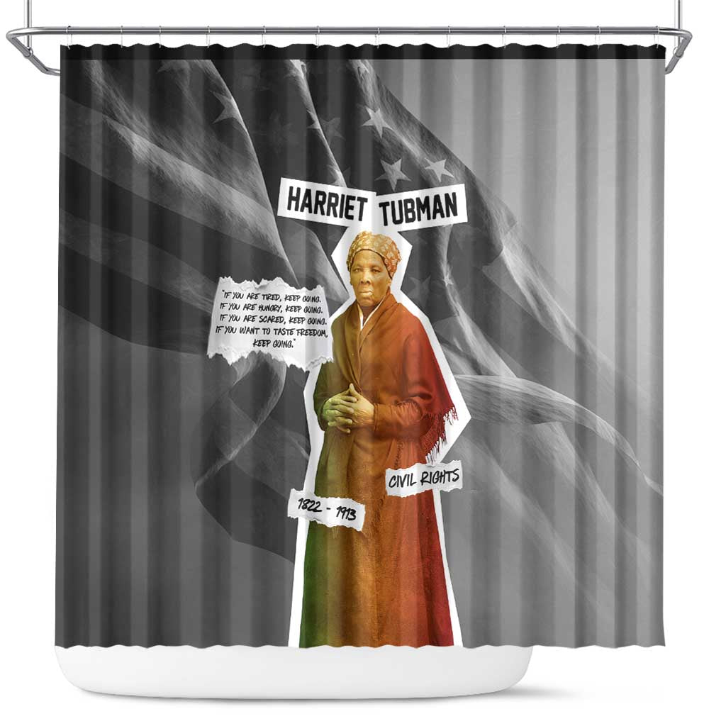 Harriet Tubman Shower Curtain American Flag Background Civil Rights Quote Keep Going Tribute Design - Wonder Print Shop