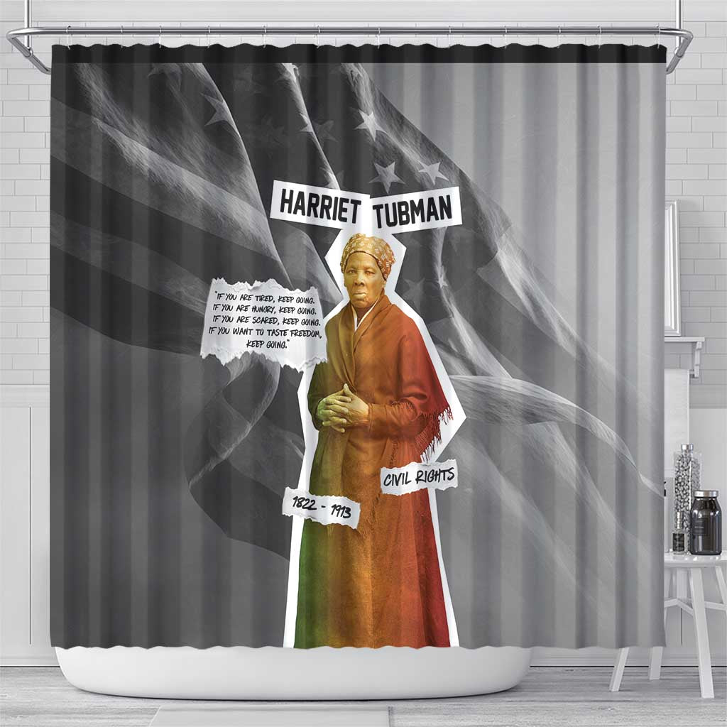 Harriet Tubman Shower Curtain American Flag Background Civil Rights Quote Keep Going Tribute Design - Wonder Print Shop