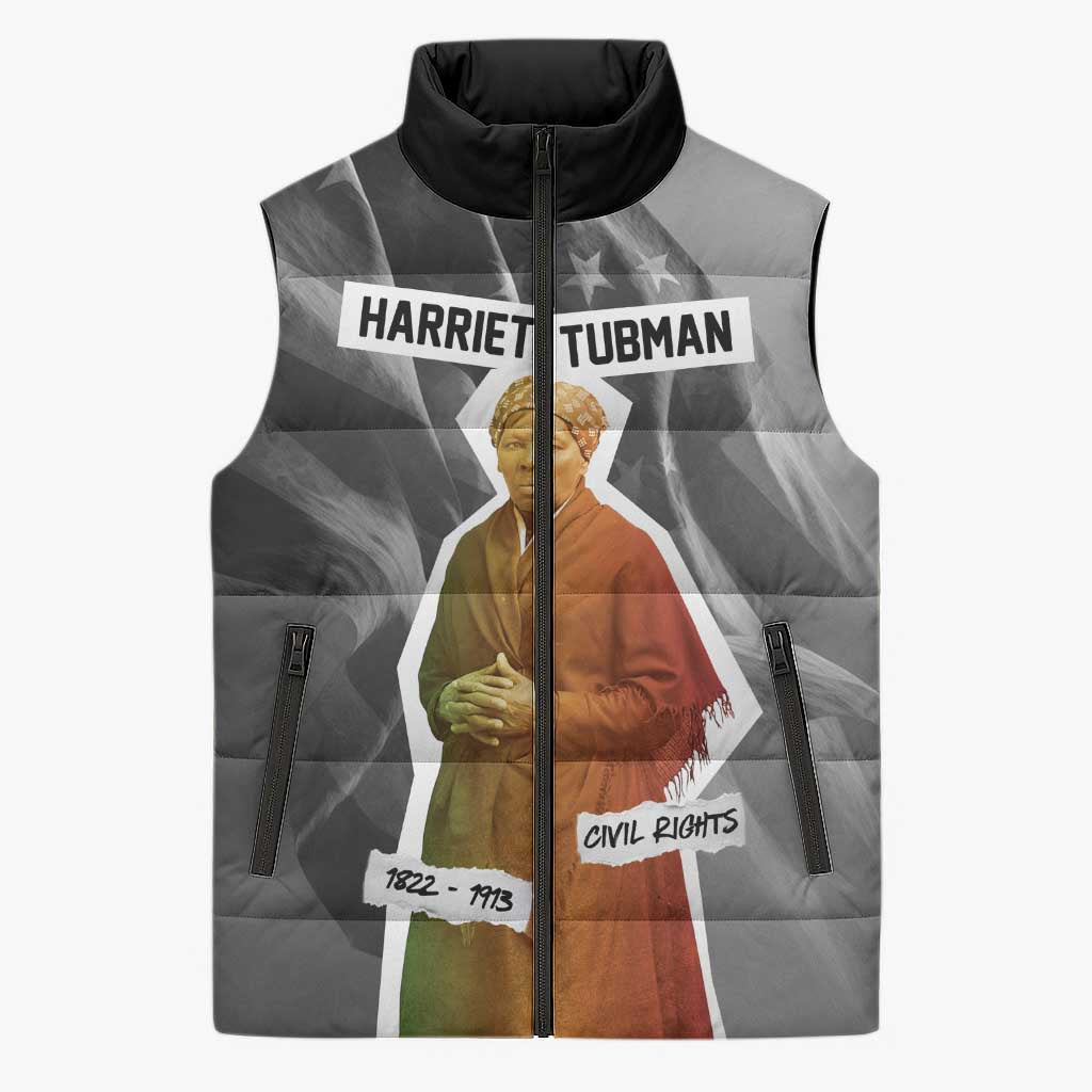 Harriet Tubman Sleeveless Puffer Jacket American Flag Background Civil Rights Quote Keep Going Tribute Design - Wonder Print Shop