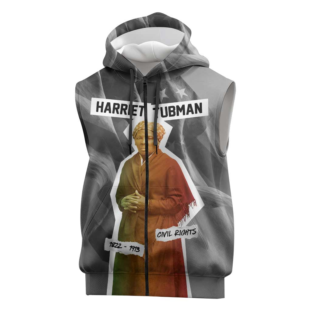 Harriet Tubman Sleeveless Zip Hoodie American Flag Background Civil Rights Quote Keep Going Tribute Design - Wonder Print Shop