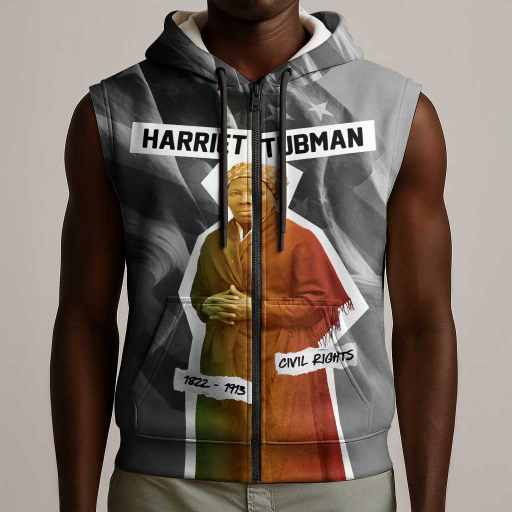 Harriet Tubman Sleeveless Zip Hoodie American Flag Background Civil Rights Quote Keep Going Tribute Design - Wonder Print Shop