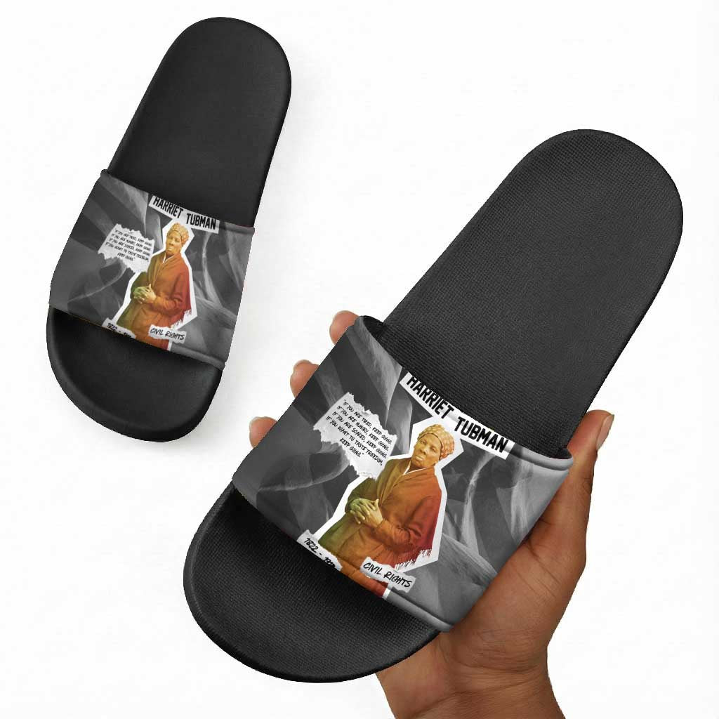 Harriet Tubman Slide Sandals American Flag Background Civil Rights Quote Keep Going Tribute Design - Wonder Print Shop