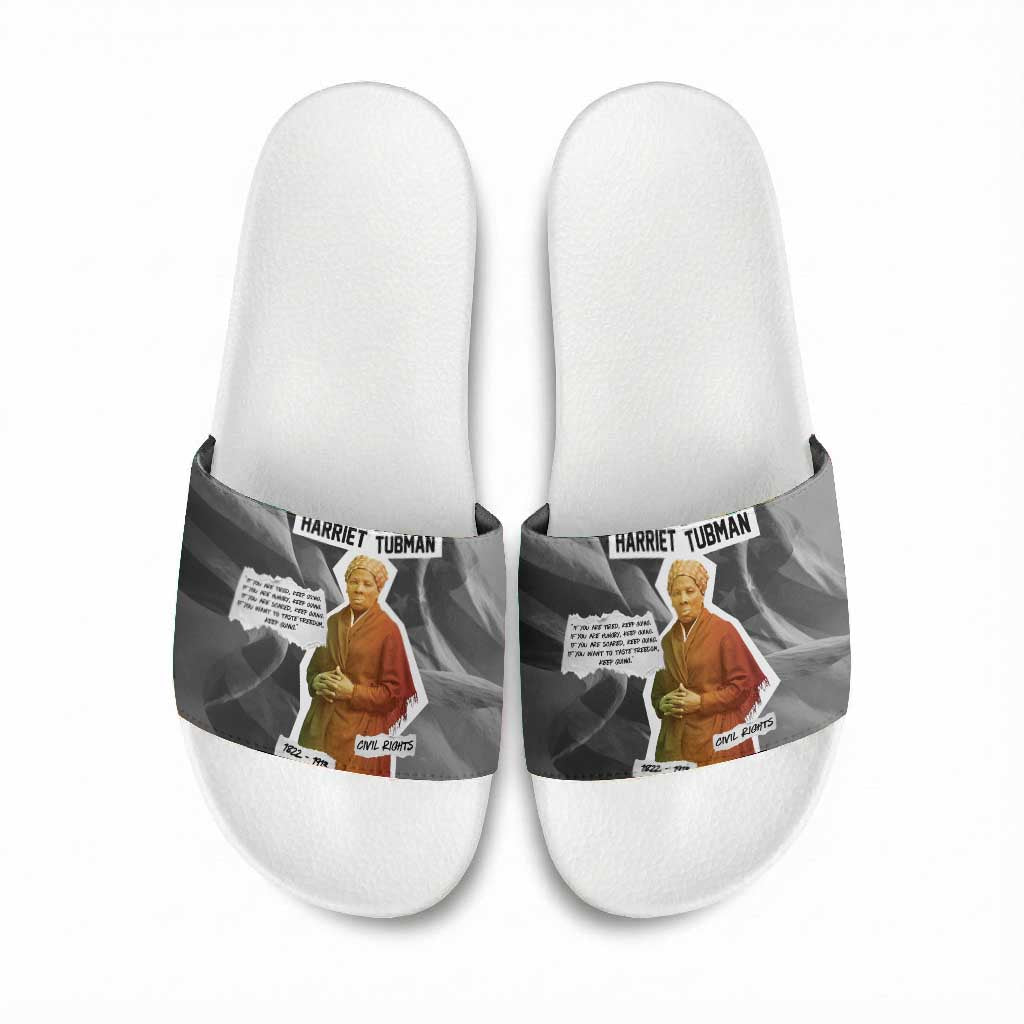 Harriet Tubman Slide Sandals American Flag Background Civil Rights Quote Keep Going Tribute Design - Wonder Print Shop
