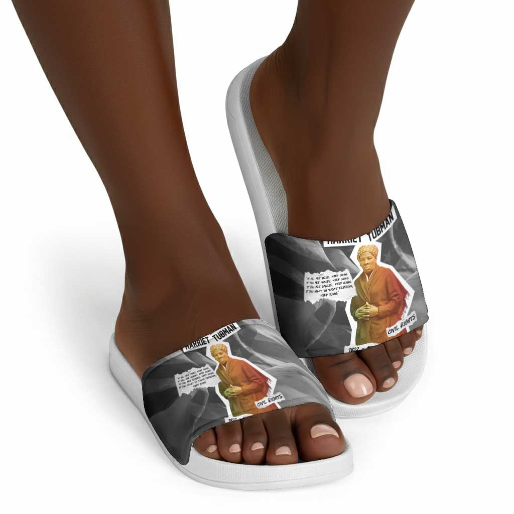 Harriet Tubman Slide Sandals American Flag Background Civil Rights Quote Keep Going Tribute Design - Wonder Print Shop