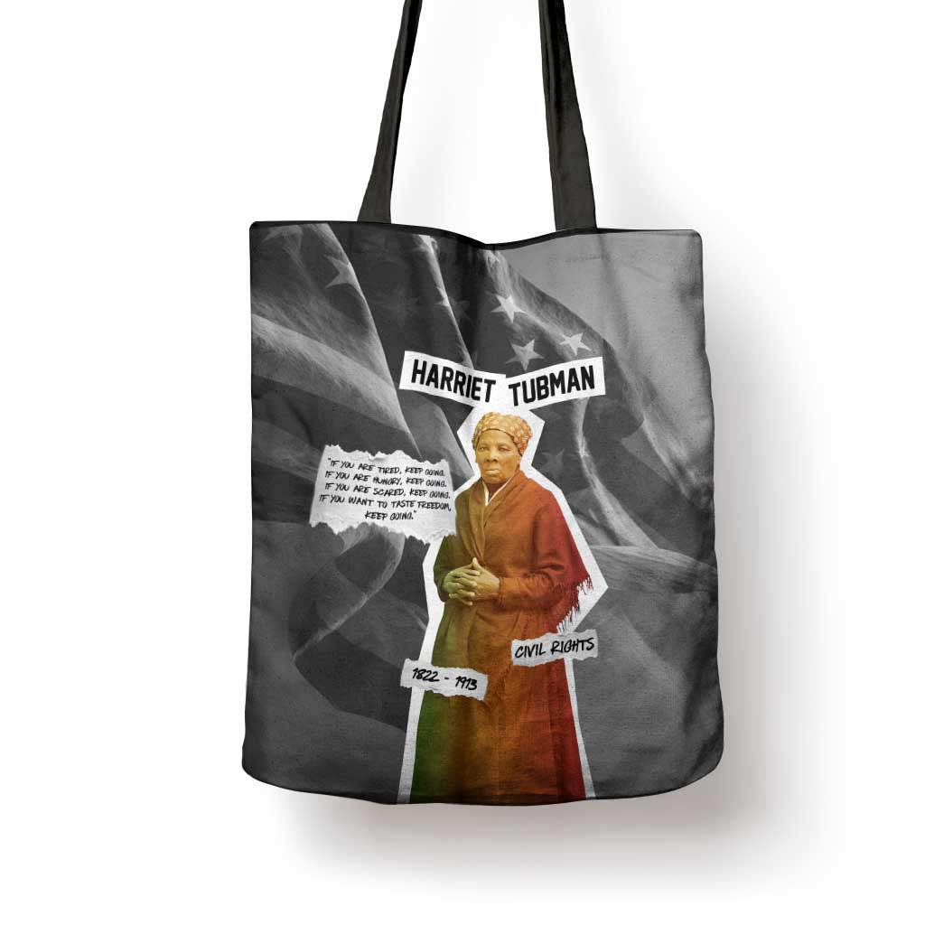 Harriet Tubman Tote Bag American Flag Background Civil Rights Quote Keep Going Tribute Design - Wonder Print Shop