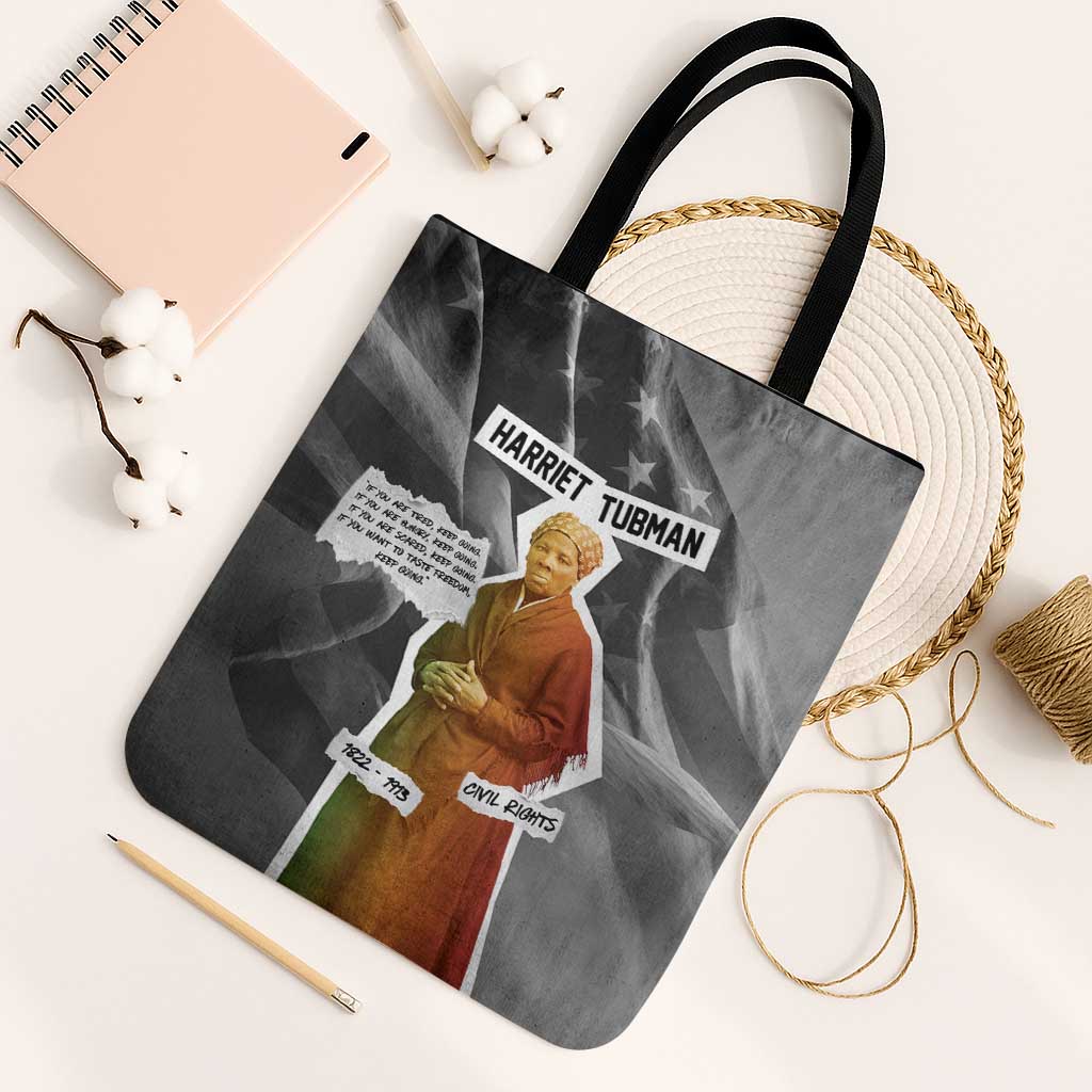 Harriet Tubman Tote Bag American Flag Background Civil Rights Quote Keep Going Tribute Design - Wonder Print Shop