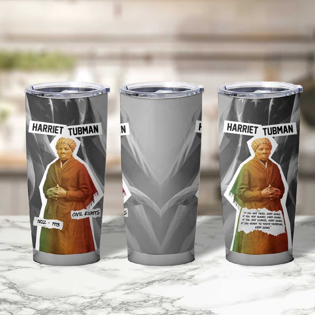 Harriet Tubman Tumbler Cup American Flag Background Civil Rights Quote Keep Going Tribute Design - Wonder Print Shop