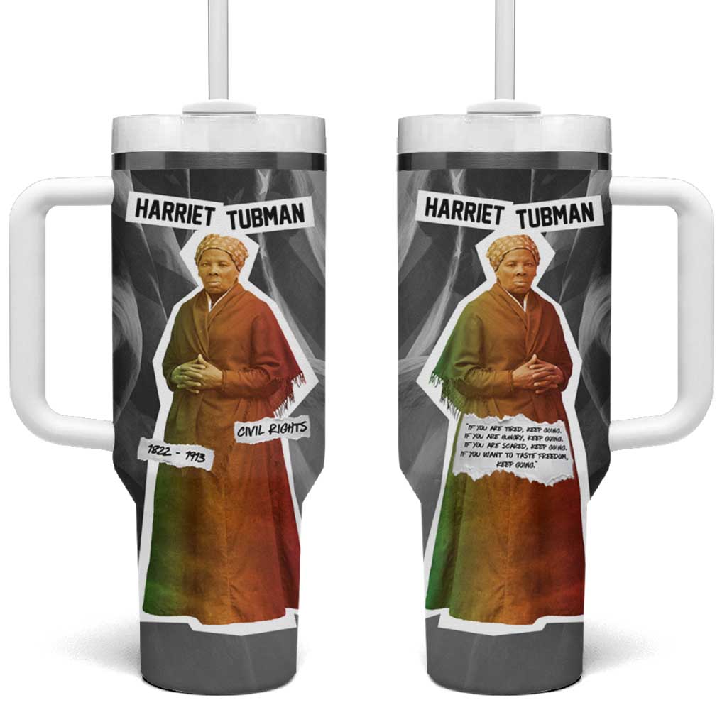 Harriet Tubman Tumbler With Handle American Flag Background Civil Rights Quote Keep Going Tribute Design - Wonder Print Shop