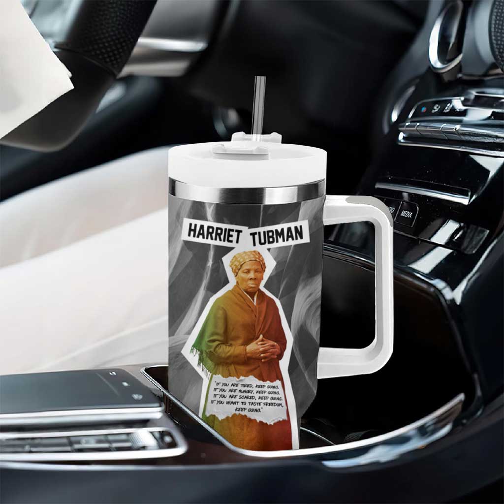 Harriet Tubman Tumbler With Handle American Flag Background Civil Rights Quote Keep Going Tribute Design - Wonder Print Shop