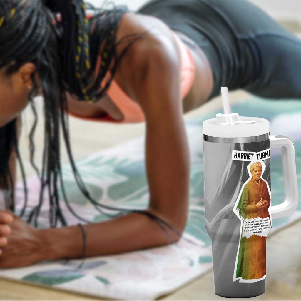 Harriet Tubman Tumbler With Handle American Flag Background Civil Rights Quote Keep Going Tribute Design - Wonder Print Shop