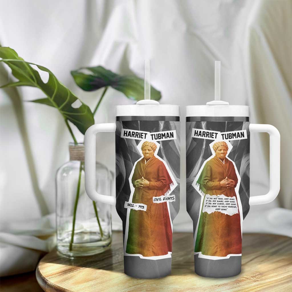 Harriet Tubman Tumbler With Handle American Flag Background Civil Rights Quote Keep Going Tribute Design - Wonder Print Shop
